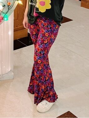 wild fable Floral Boot‑Cut Flare Pants - Pink, Orange, Purple